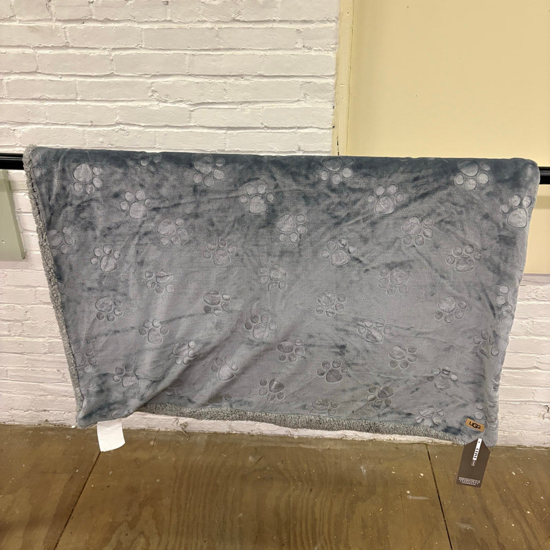 Ugg Dog Blanket 40" x 50" Paw Print Design, Dual Sided Fluffy & Soft Side - Gray