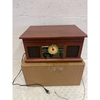 Victrola Lawrence 4-in-1 Bluetooth Record Player, Radio, Turntable, Wood Finish
