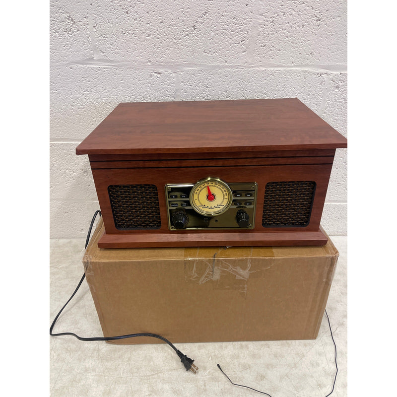 Victrola Lawrence 4-in-1 Bluetooth Record Player, Radio, Turntable, Wood Finish