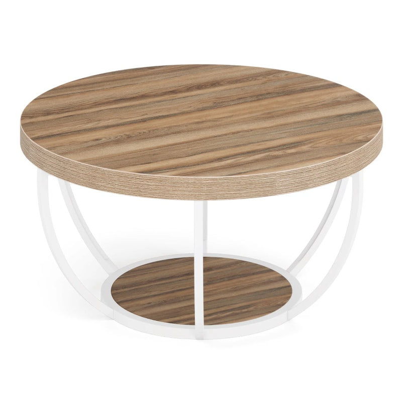 Tribesigns 32" Wooden Coffee Table 2-Tier Round Cocktail Table w Shelf Tan/White