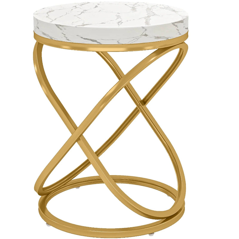 Tribesigns Round End Table, 26" Tall Sofa Side Table with Faux Marble Top - Gold