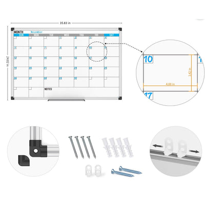 XBoard Magnetic Calendar Whiteboard 36" x 24", Silver Aluminum Frame