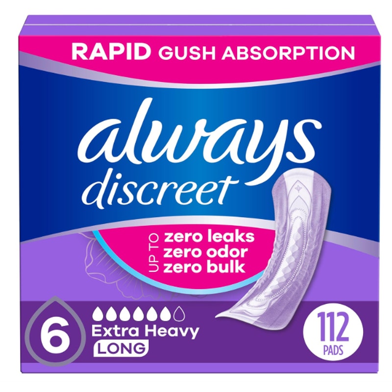 Always Discreet Adult Incontinence Pads Long Length, Postpartum Pads, 112 Count