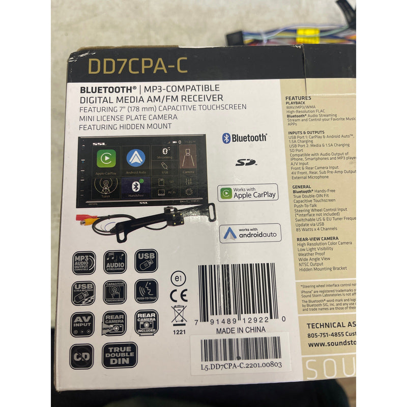 Sound Storm DD7CPA-C Car Audio Stereo., Apple & Android Auto, 7" Screen & Camera