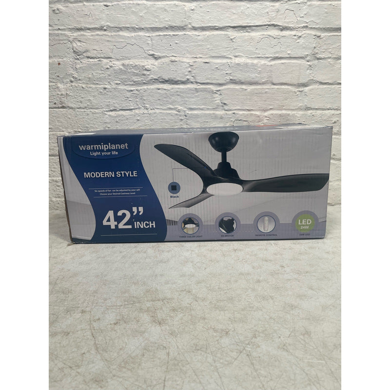 NEW Warmiplanet 42" BLACK Ceiling Fan w Lights Remote Control, Silent, 6 Speed