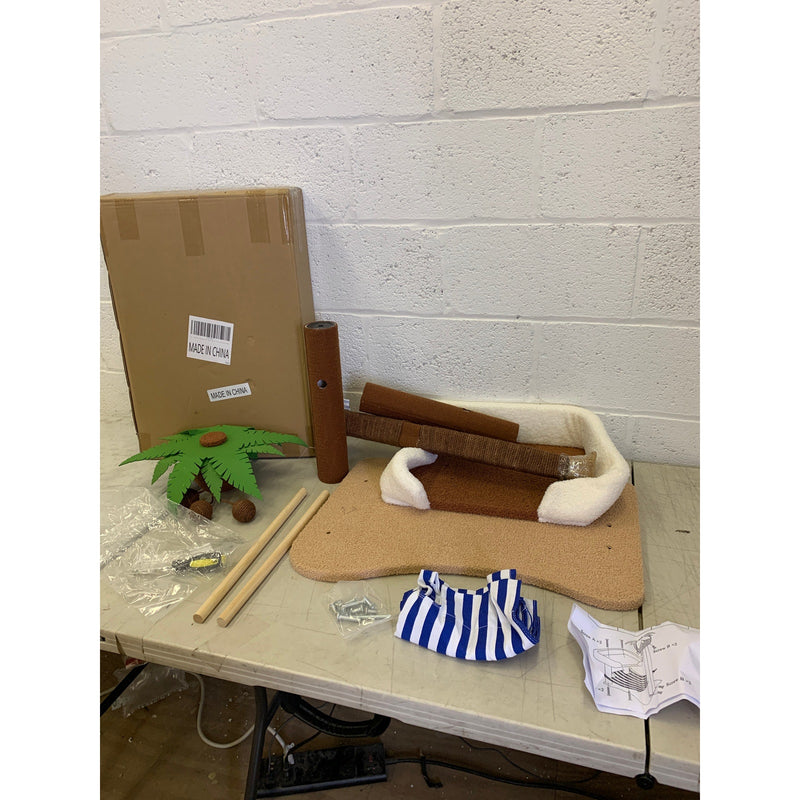 Coconut Tree Cat Tree Tower Kitten Scratching Post with Hammock and Hanging Ball