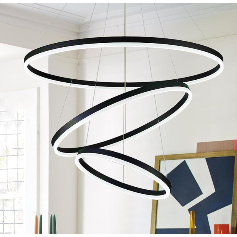 Sheinhot LED 3-Ring Chandelier Round for Living Room Bedroom 3000K-6500K - Black