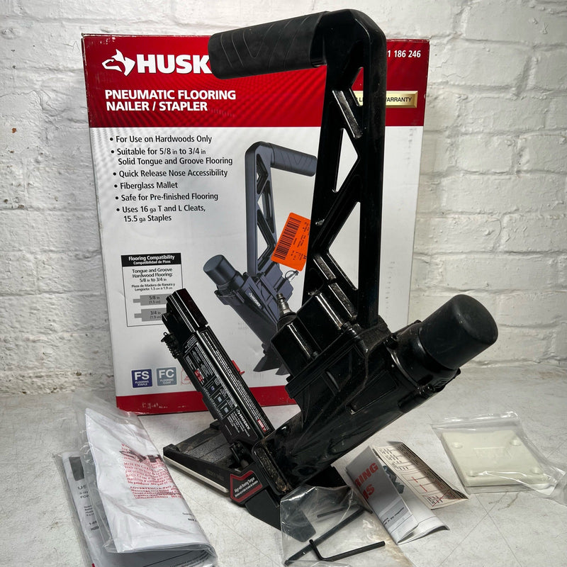 Husky Pneumatic 3-in-1 15.5-Gauge & 16-Gauge 2" Flooring Nailer & Stapler, READ