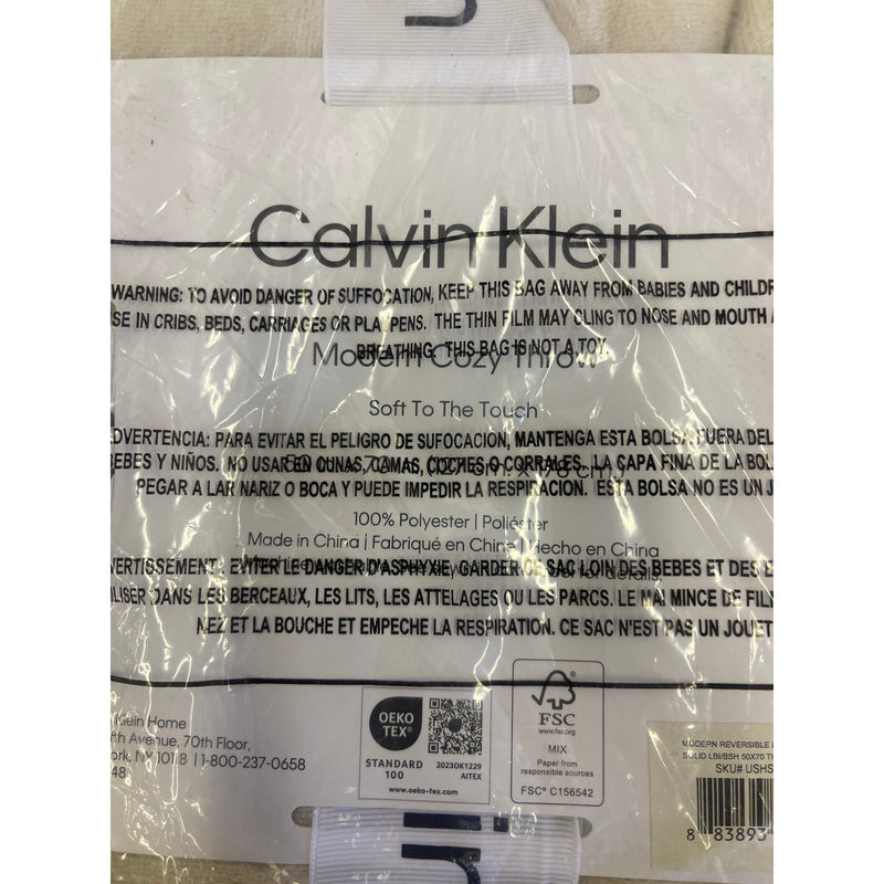 Calvin Klein Throw Blanket, Reversible Premium Plush Bedding Beige/Pink 50 x 70