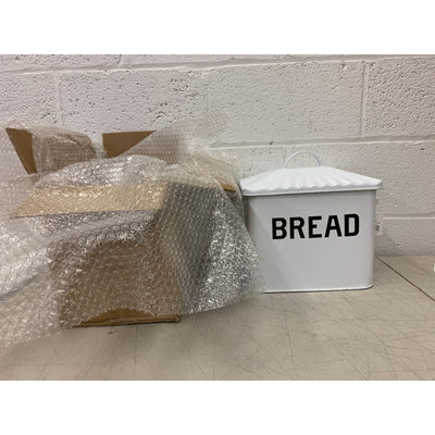 Audrey's White Enamelware Bread Box With Lid, Metal 11 X 14 x 9"