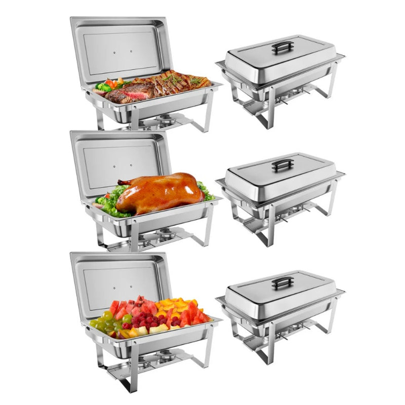 SET-OF-6 GARVEE 8QT Chafing Dish Buffet Stainless Steel Food Servers w Water Pan