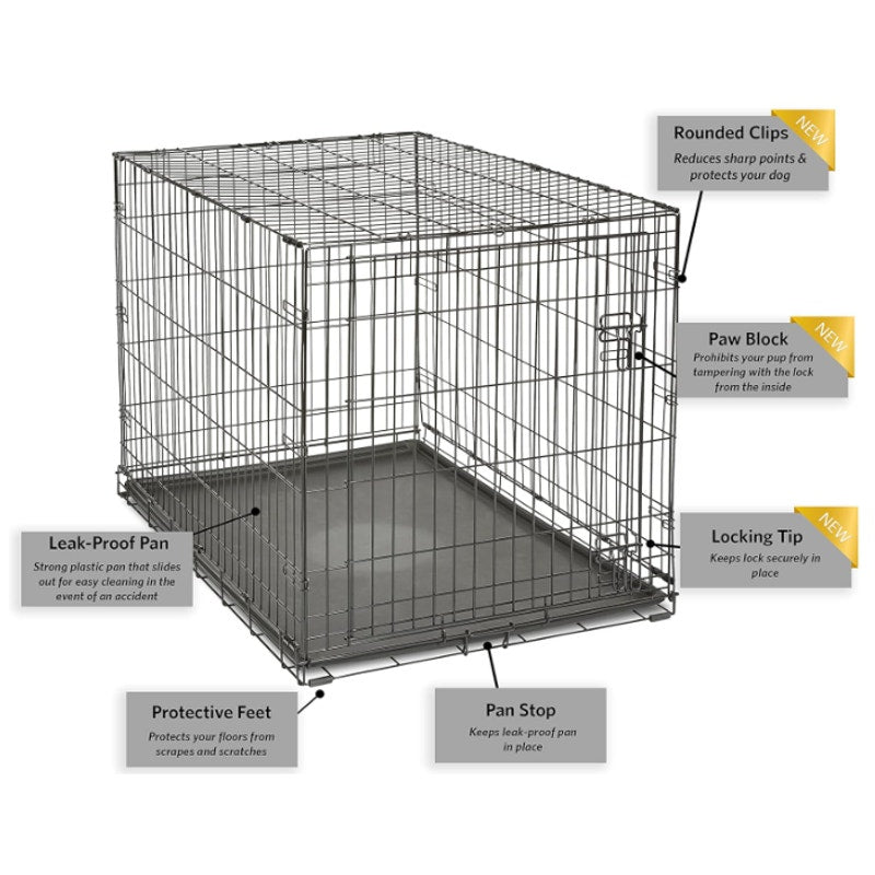 Single Door Dog Crate Leak-Proof Pan 42"L x 28"W x 31"H - Black