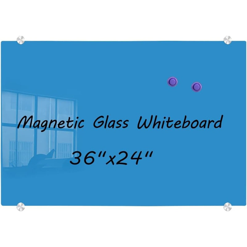 DEVELOP Magnetic Glass Whiteboard, Dry Erase Baard 36" x 24" Blue Frosted, w Markers