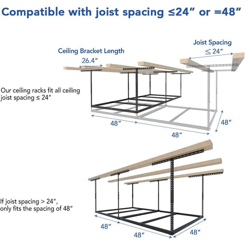 FLEXIMOUNTS Overhead Garage Storage Rack without Decking 4"x8"