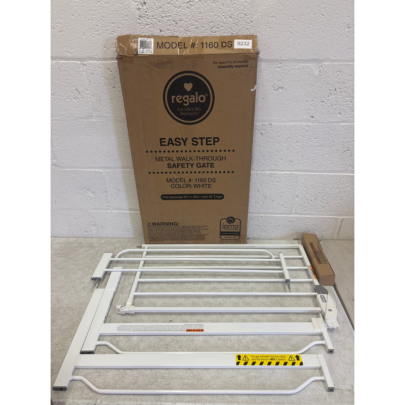Regalo Baby Pet Gate Easy Step Metal Walk-Through Gate, White, 30"Hx29-38"W