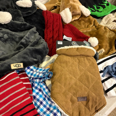 Lot-of-28 Pet Clothes Mixed Size, Dog Rain Jackets, Warm & Soft Sweaters& Shirts