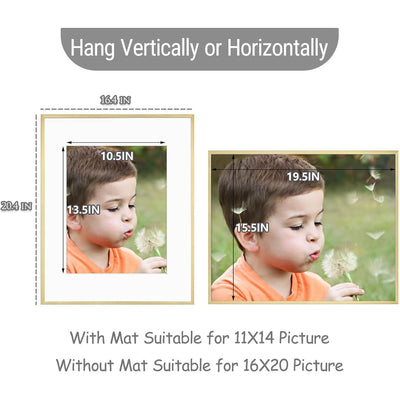 Set-of-2 16x20 Gold Aluminum Picture Frames with Tempered Glass