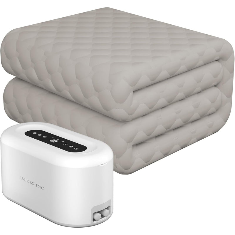 U-BOSS INC Water Heated Mattress Pad for Beds with Timer, Gray, 60" x 70" QUEEN