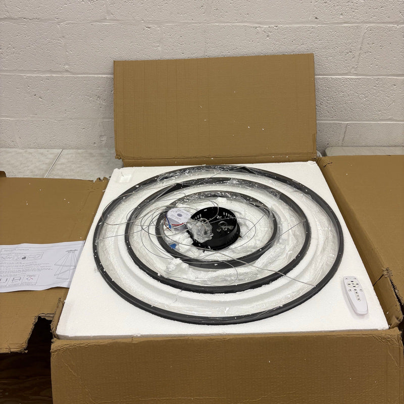 Sheinhot LED 3-Ring Chandelier Round for Living Room Bedroom 3000K-6500K - Black