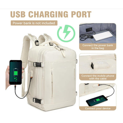 Jyvexius Laptop Backpack 40L Travel & Business 17" Water-Resistant - Beige