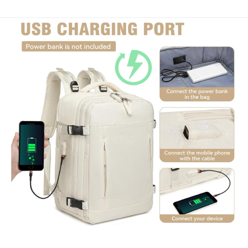 Jyvexius Laptop Backpack 40L Travel & Business 17" Water-Resistant - Beige