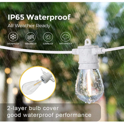 16 LED Bulbs White String Lights, 48ft White Outdoor Lights with 1W Shatterproof
