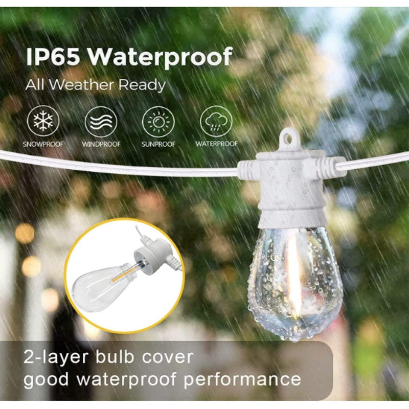 16 LED Bulbs White String Lights, 48ft White Outdoor Lights with 1W Shatterproof