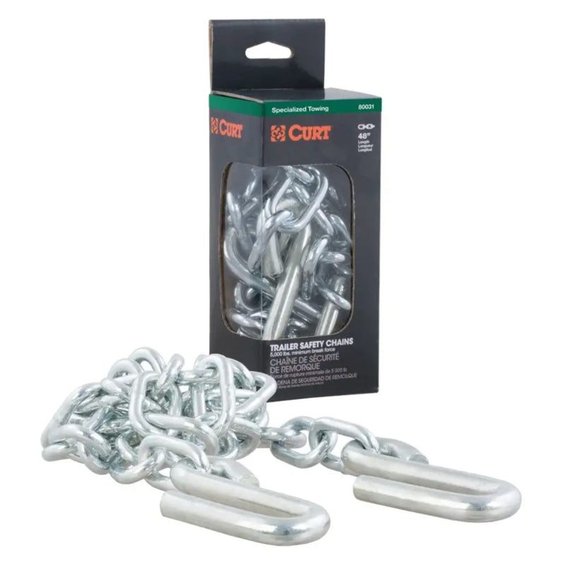 CURT 48" Safety Chain with 2 S-Hooks (5,000 lbs, Clear Zinc, Packaged)