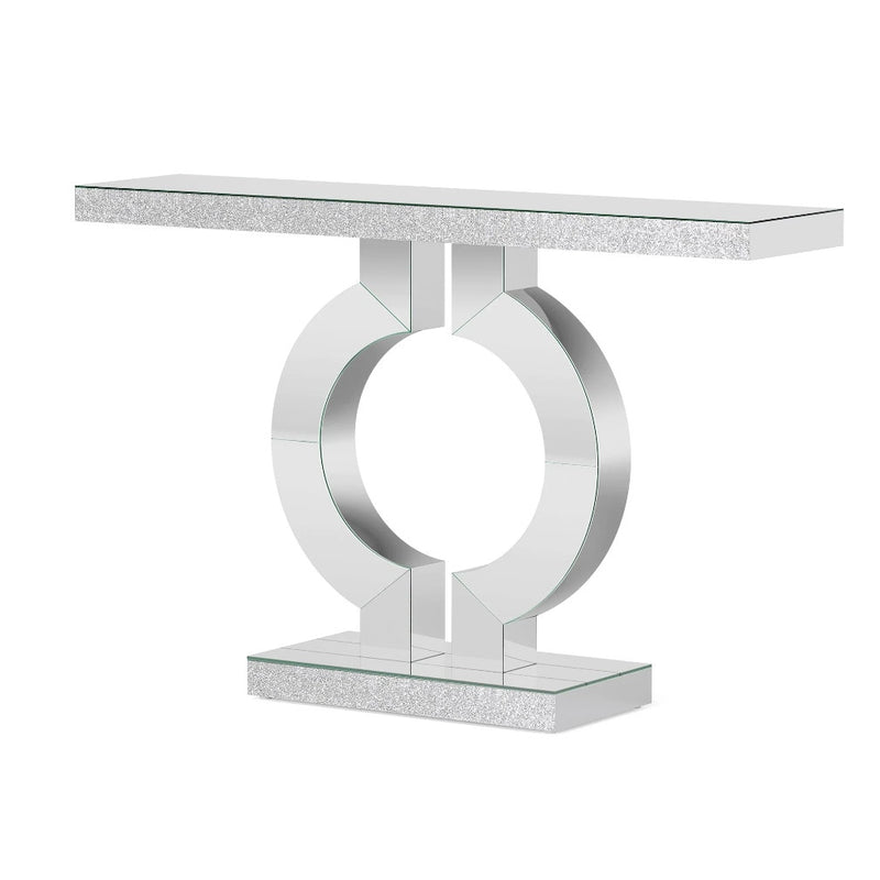 Tribesigns 43" Mirrored Console Table Modern Silver Sofa Table w O-Shaped Base