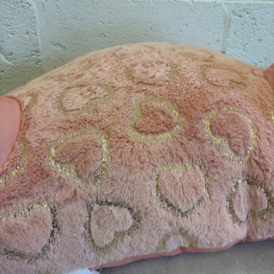 UGG Plush Backrest Pillow, 32"W x 16"H Reading Pillow Soft - Pink w Heart Design