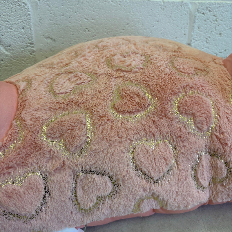 UGG Plush Backrest Pillow, 32"W x 16"H Reading Pillow Soft - Pink w Heart Design