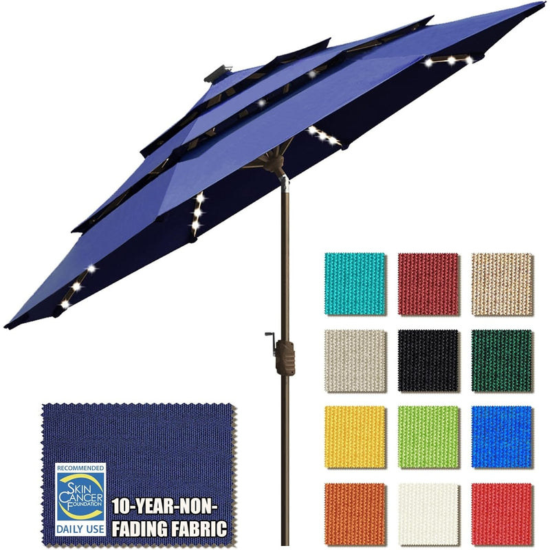 EliteShade LED Patio Market Umbrella (9ft wide), 3-Tier Ventilation - Navy Blue