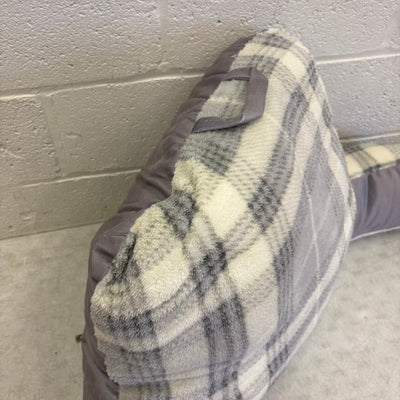 Plush Backrest Pillow, 34"W x 18"H Reading Pillow Soft - Gray Plaid Design