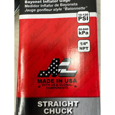 Milton Industries Straight Head Chuck Bayonet Style Inflator Gauge 10-120 PSI