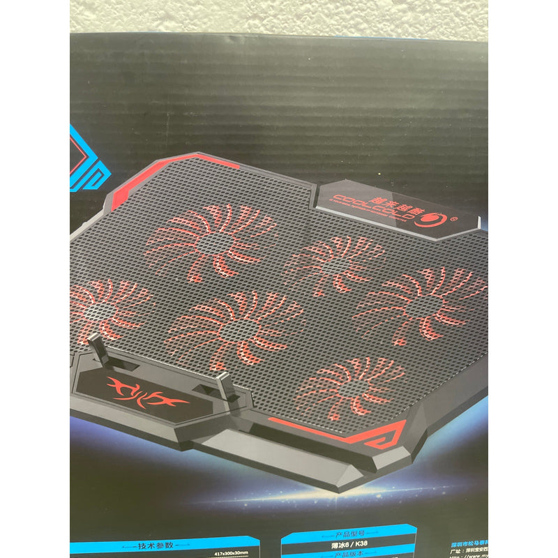 CoolCold Laptop Fan, 6 Fans w 3 Fan Modes, Suitable for 17" and Below, Black K38
