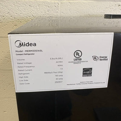 Midea 3.3cu ft Compact Refrigerator, Reversible Door, 3 Shelves, Freezer - Gray