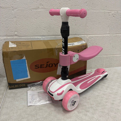 Sejoy Kids Kick Scooter 3-Wheel Light Up Foldable, Adjustable Seat - Pink