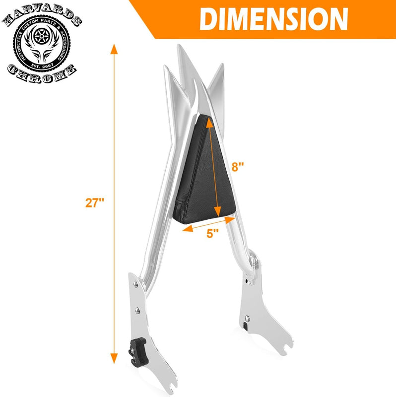Harley Touring 27" Trident Adjustable Detachable Backrest Sissy Bar Chrome 97-08