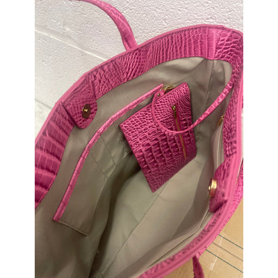 Pink Leather Tote Bag Leather Handbags for Women Top Handle with Purse - Pink