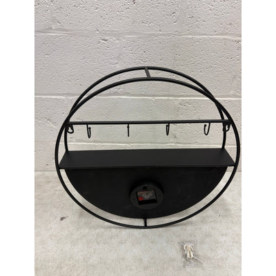 Dankeik Wall Clock & Shelf with 4 Hooks & Storage, 20-Inch Width, Black