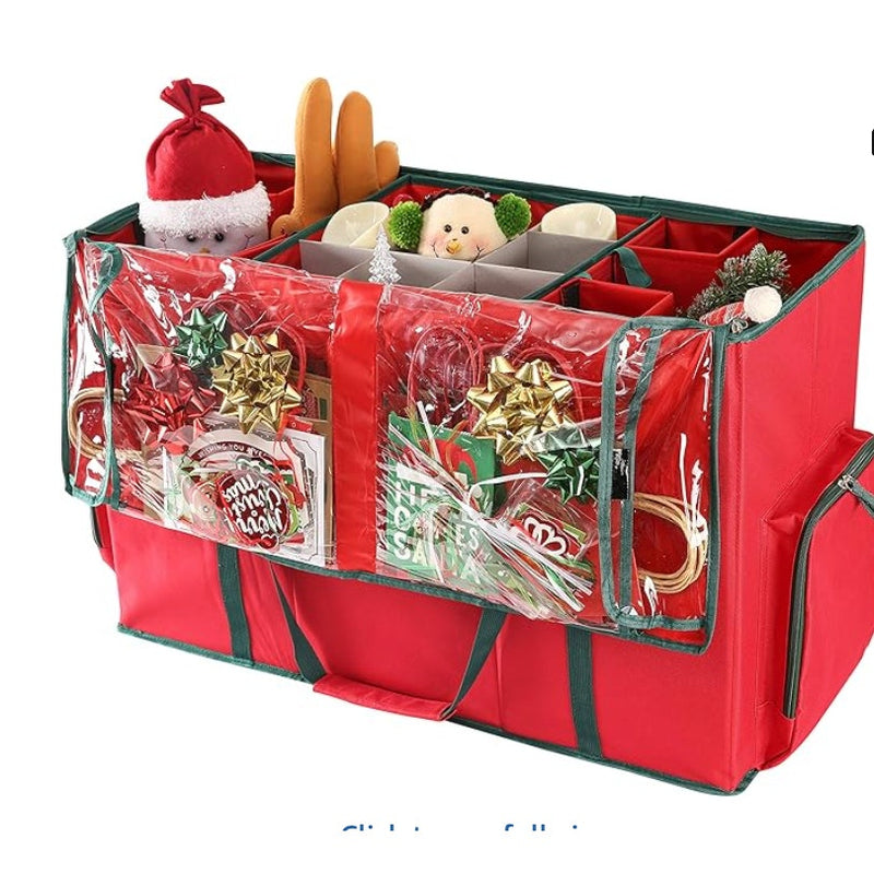 Christmas Ornament Storage Box with Removable Trays, up to 73 ornaments (Red)