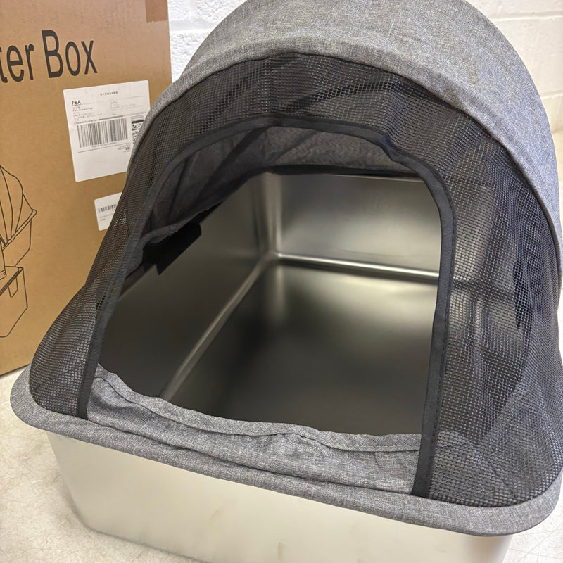 Pacifik Angels Stainless Steel Cat Litter Box Anti Splash Fabric & Scoop - Gray
