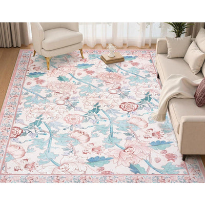 Collive 8'x10' Area Rug Pink Floral Machine Washable Non-Slip Stain Resistant