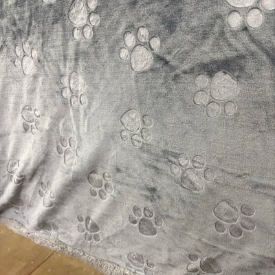 Ugg Dog Blanket 40" x 50" Paw Print Design, Dual Sided Fluffy & Soft Side - Gray