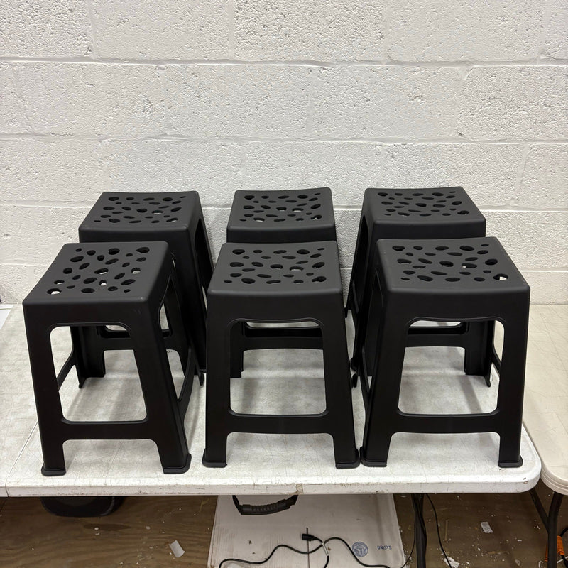 6-Pack Plastic Stools 16.9 Inch Black Nesting Stools Portable Backless, READ