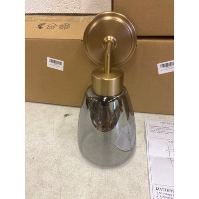 3-PACK Vcozar Glass Wall Lamp Round Base Modern Gold / Gray Wall Sconce, Smoked