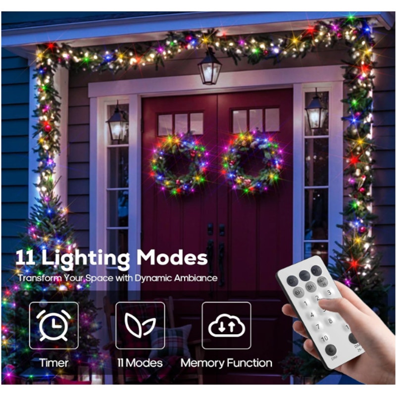 Soiarllt 128FT 300 LED Christmas String Lights, Color Changing String Lights