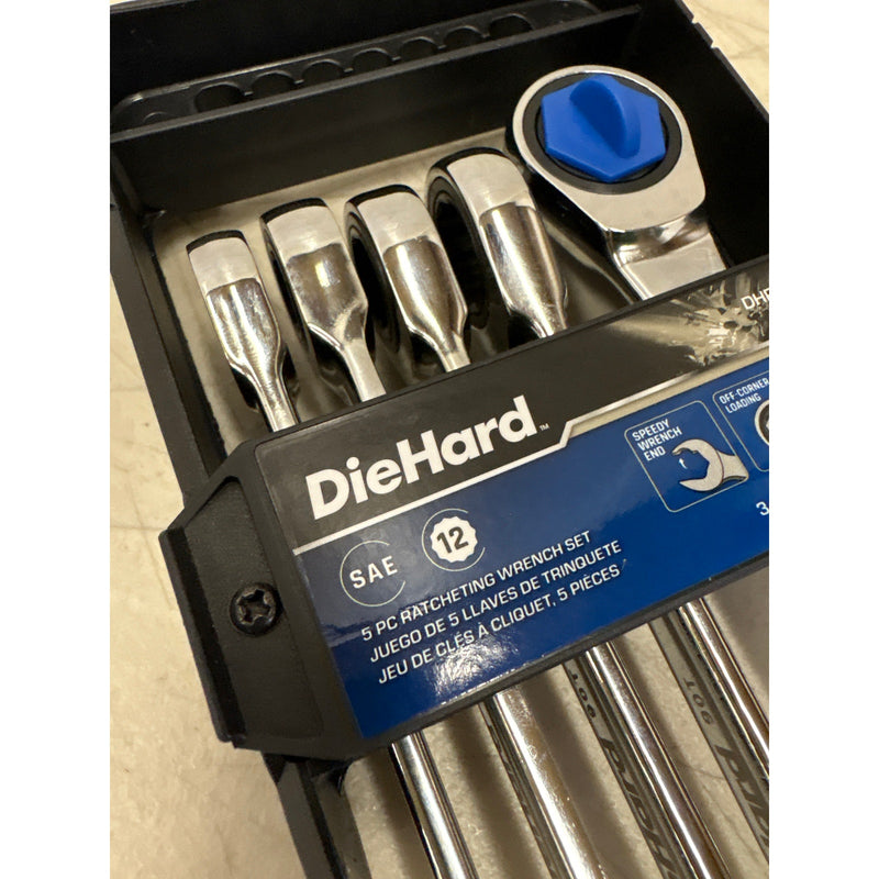 DieHard Ratcheting Wrench Set, SAE, 5-Piece, 12 Point, 3/8, 7/16, 1/2, 9/16, 5/8