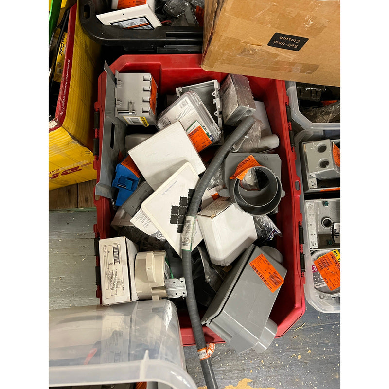 Full Pallet of Mixed Electrical Boxes, Outlet Covers, Circle Covers, Switch & Outlet Boxes