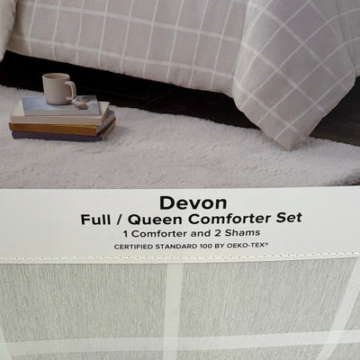 UGG Devon Queen Comforter Set w 2 Shams, Soft Bedding, Square Design - Gray